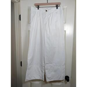 Free People White Pleated Wide Leg Cotton Pants Trousers Boho Size 8 OB1136867